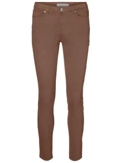Pantalon en coton mélangé chocolat uni avec une coupe slim