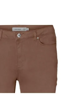 Pantalon en coton mélangé chocolat uni avec une coupe slim