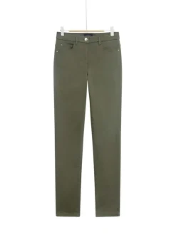 Pantalon en coton mélangé kaki avec une coupe slim et une taille intermédiaire