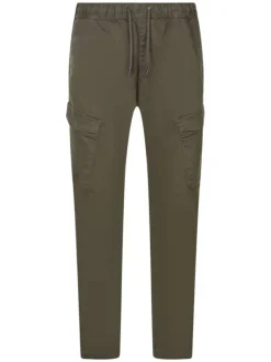 Pantalon en coton mélangé kaki uni avec une coupe droite et des poches