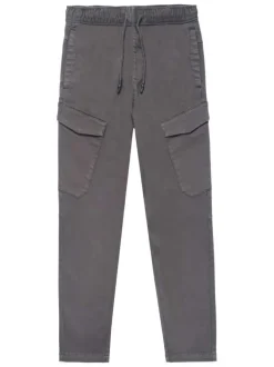 Pantalon en coton mélangé kaki uni avec une coupe droite et des poches