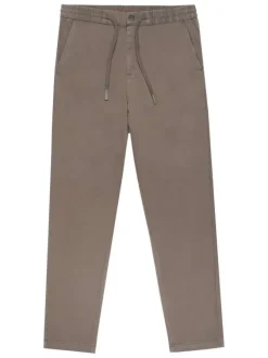 Pantalon en coton mélangé kaki uni avec une coupe droite et un lien de serrage