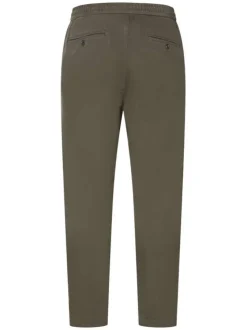 Pantalon en coton mélangé kaki uni avec une coupe droite et un lien de serrage
