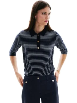 Pantalon en coton mélangé marine uni avec une coupe flare à zip et à bouton