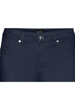 Pantalon en coton mélangé marine uni à coupe slim et une taille intermédiaire
