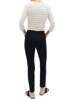 Pantalon en coton mélangé noir avec une coupe slim et une taille intermédiaire