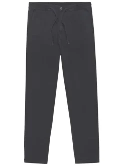 Pantalon en coton mélangé nuit uni avec un lien de serrage et une coupe droite