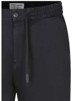 Pantalon en coton mélangé nuit uni avec un lien de serrage et une coupe droite