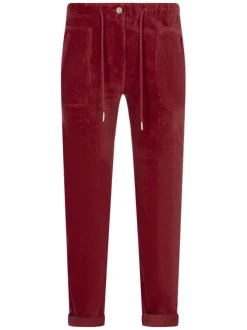 Pantalon en coton mélangé rouge uni avec une coupe chino et taille haute