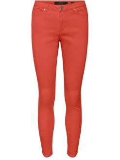 Pantalon en coton mélangé rouille uni avec une coupe slim