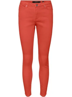 Pantalon en coton mélangé rouille uni avec une coupe slim