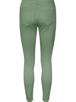 Pantalon en coton mélangé vert uni à coupe slim et ceinture boutonnée