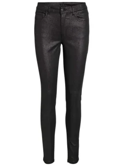 Pantalon en coton noir aspect enduit avec une coupe skinny fit et à 5 poches