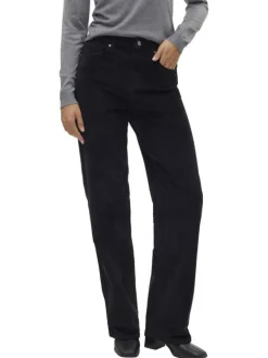 Pantalon en coton noir avec un revêtement effet velours à coupe droite