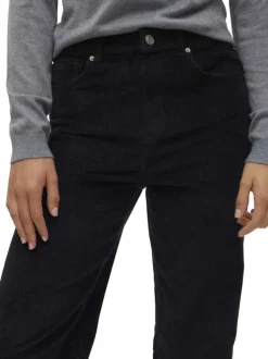 Pantalon en coton noir avec un revêtement effet velours à coupe droite