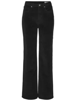 Pantalon en coton noir avec un revêtement effet velours à coupe droite