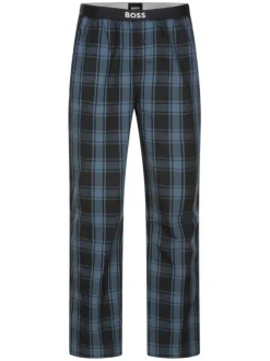 Pantalon en coton noir à carreaux avec une coupe droite et fermeture à boutons