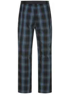 Pantalon en coton noir à carreaux avec une coupe droite et fermeture à boutons