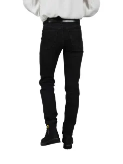 Pantalon en coton noir effet délavé à coupe slim 4 poches