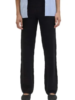 Pantalon en coton noir uni en maille ajourée pourvu d'un coupe droite