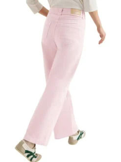 Pantalon en coton rose uni avec une coupe droite muni d'un zip et d'un bouton