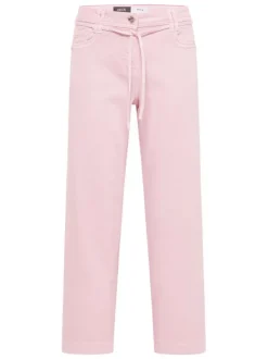Pantalon en coton rose uni avec une coupe droite muni d'un zip et d'un bouton