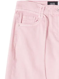 Pantalon en coton rose uni avec une coupe droite muni d'un zip et d'un bouton