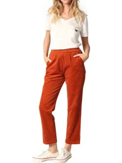 Pantalon en coton rouille maille côtelée effet velours à coupe bootcut