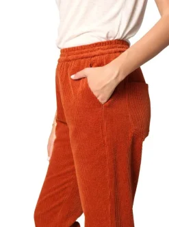Pantalon en coton rouille maille côtelée effet velours à coupe bootcut