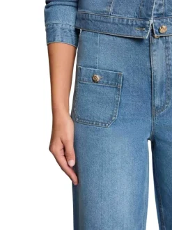 Pantalon en coton stone uni pourvu d'une coupe bootcut et de multiples poches