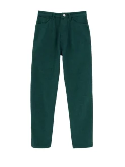 Pantalon en coton vert chiné coupe regular fit avec 5 poches