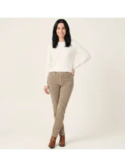 Pantalon en velours côtelé beige avec fermetures à bouton et glissière