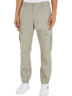Pantalon Ethan en coton kaki uni avec une coupe cargo et poches cuisses