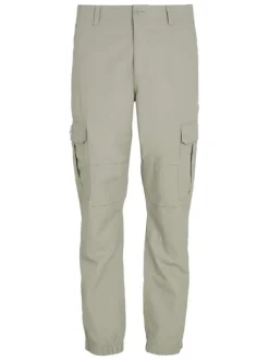 Pantalon Ethan en coton kaki uni avec une coupe cargo et poches cuisses