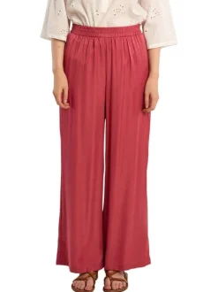 Pantalon framboise uni pourvu d'une coupe large et d'une taille haute
