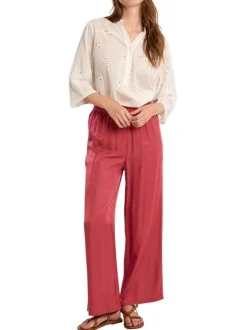 Pantalon framboise uni pourvu d'une coupe large et d'une taille haute
