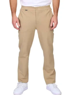 Pantalon jogging beige uni avec une coupe droite et une taille élastiquée