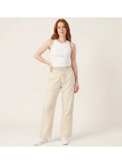 Pantalon jogging écru uni avec une coupe bootcut et une taille élastiquée