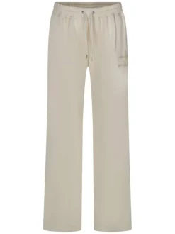 Pantalon Jogging écru uni coupe droite et broderie sur la cuisse