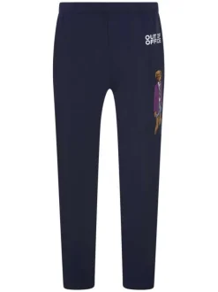 Pantalon Jogging en coton marine uni avec une coupe slim et un flocage sur la cuisse