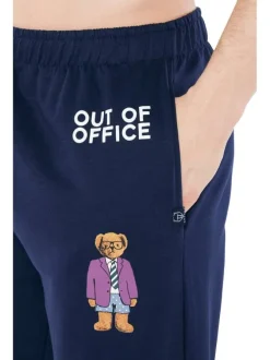 Pantalon Jogging en coton marine uni avec une coupe slim et un flocage sur la cuisse