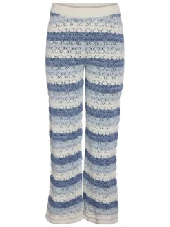 Pantalon jogging en coton mélangé bleu à rayures pourvu d’une coupe droite