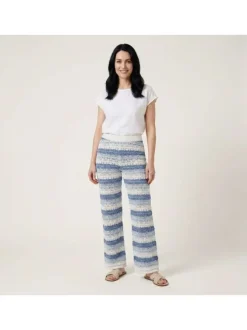 Pantalon jogging en coton mélangé bleu à rayures pourvu d’une coupe droite