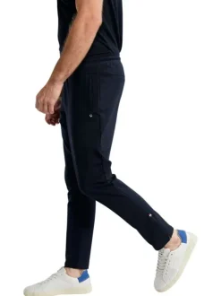 Pantalon jogging en coton mélangé marine uni pourvu d'une coupe droite