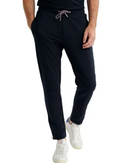 Pantalon jogging en coton mélangé marine uni pourvu d'une coupe droite