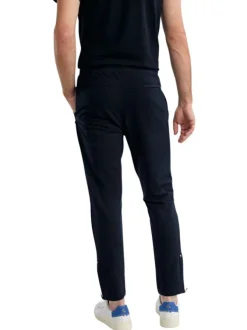 Pantalon jogging en coton mélangé marine uni pourvu d'une coupe droite