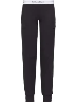Pantalon Jogging en coton noir uni coupe slim avec des poches latérales
