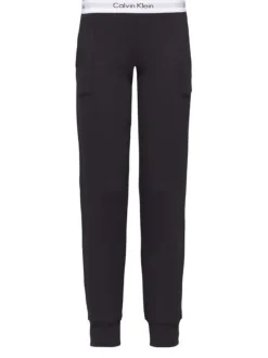 Pantalon Jogging en coton noir uni coupe slim avec des poches latérales