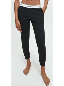 Pantalon Jogging en coton noir uni coupe slim avec des poches latérales
