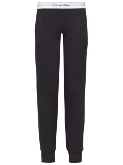 Pantalon Jogging en coton noir uni coupe slim avec des poches latérales